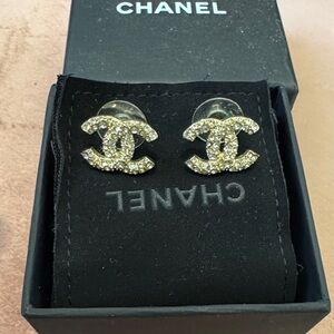 CHANEL Gold and Silver Crystal Earrings